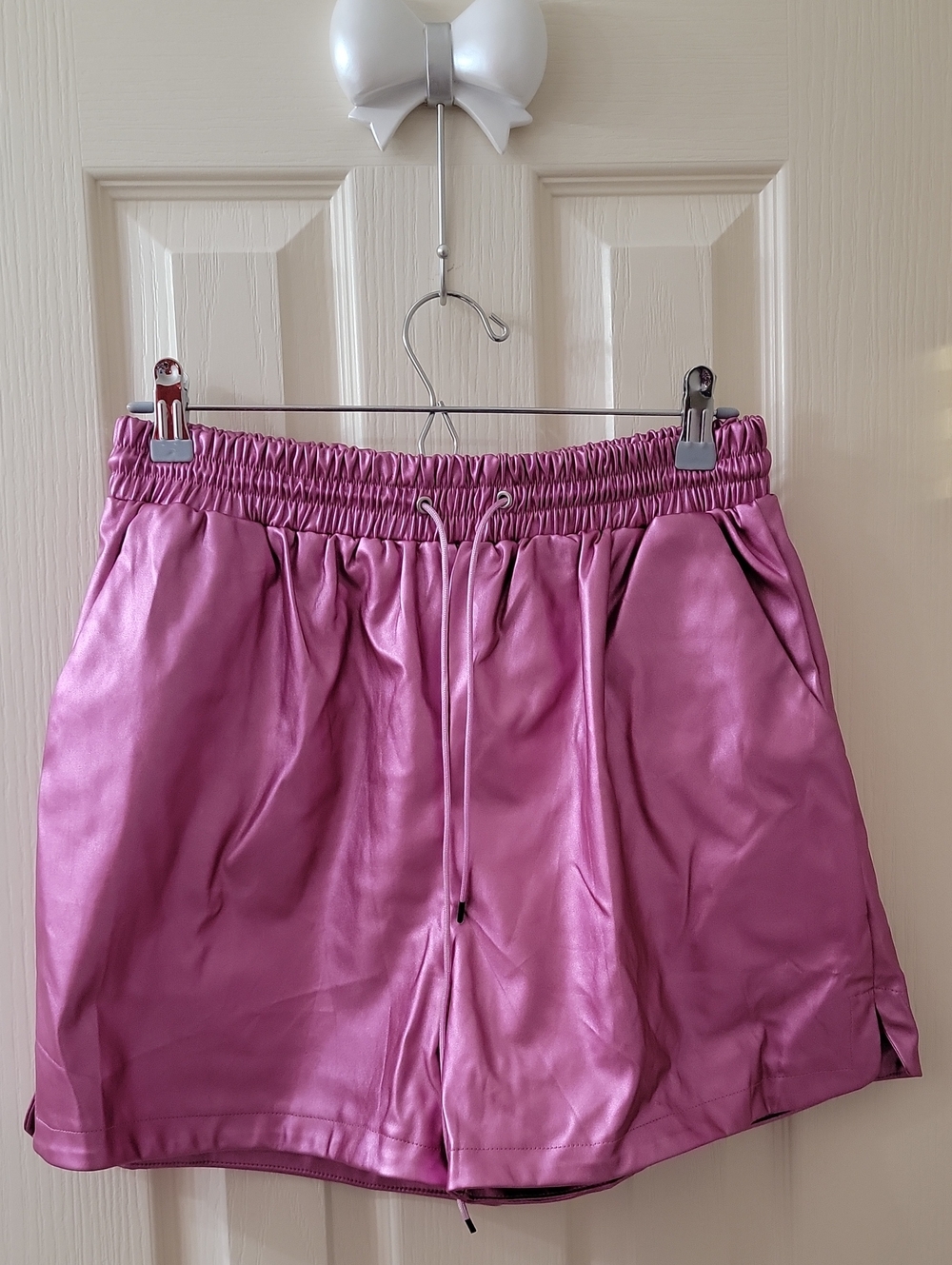 NWT Women's Satin-Look Pink Elastic Waist Shorts